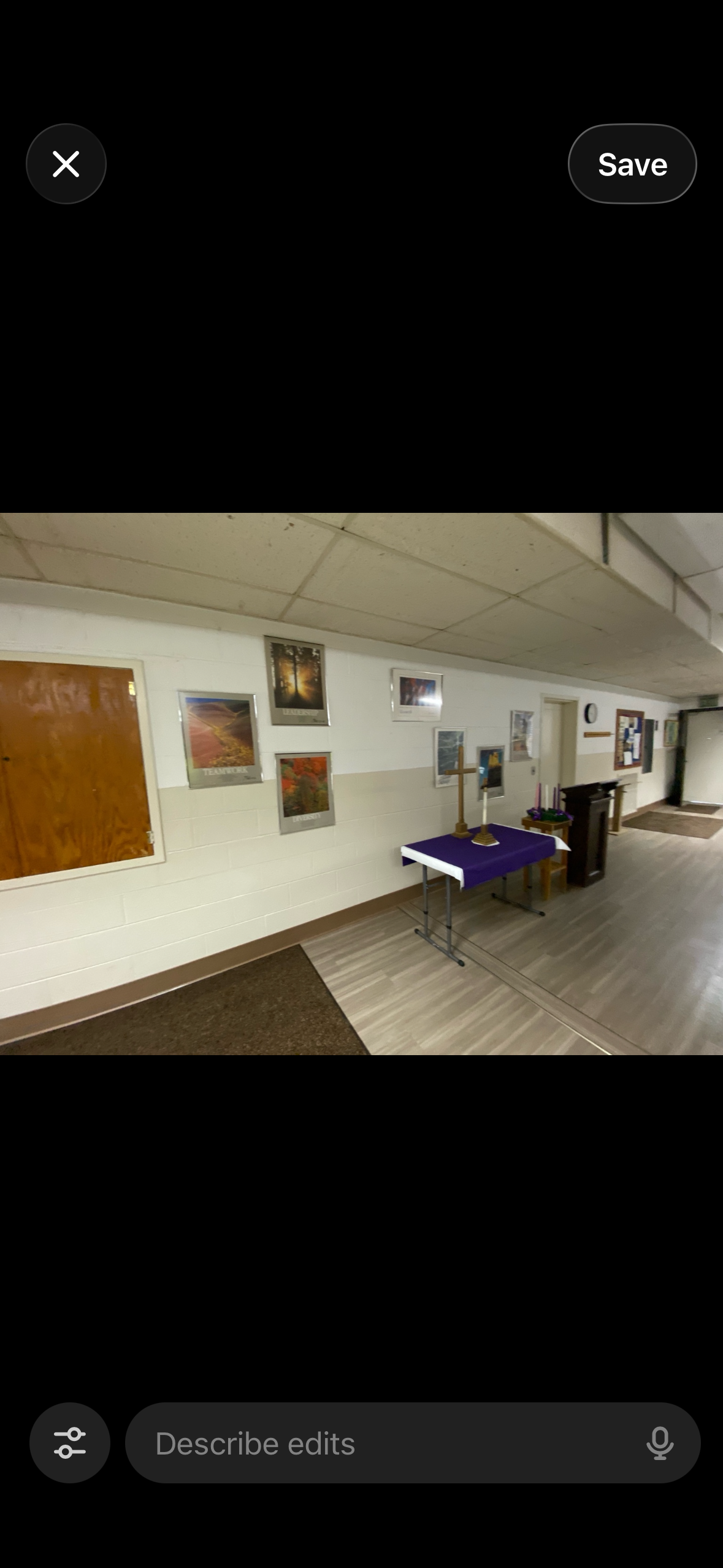 Basement hallway with cross