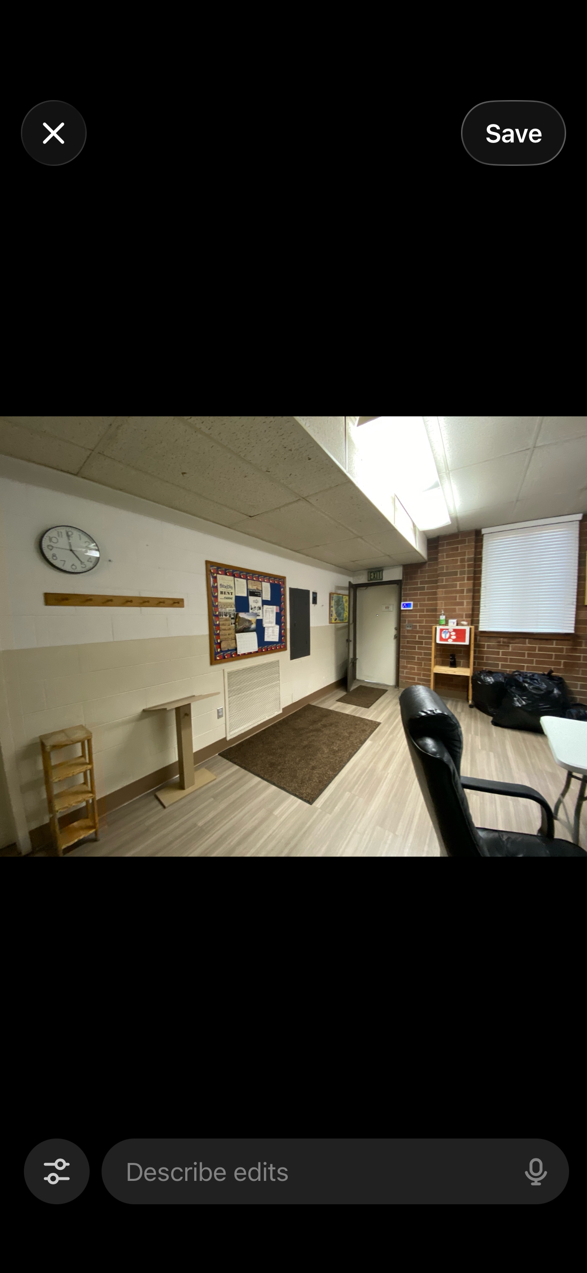 Basement classroom with bulletin board
